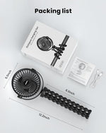 Welodorir mini fan displaying the complete product bundle including the flexible tripod fan and Type-C charging cable.