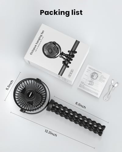 Welodorir mini fan displaying the complete product bundle including the flexible tripod fan and Type-C charging cable.