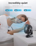 Svinkal rechargeable personal fan shown from side angle highlighting the seven hundred twenty degree rotating joint mechanism.
