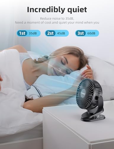 Svinkal rechargeable personal fan shown from side angle highlighting the seven hundred twenty degree rotating joint mechanism.