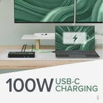 Plugable USB-C hub box packaging and included contents including 100W charging power brick and host cable