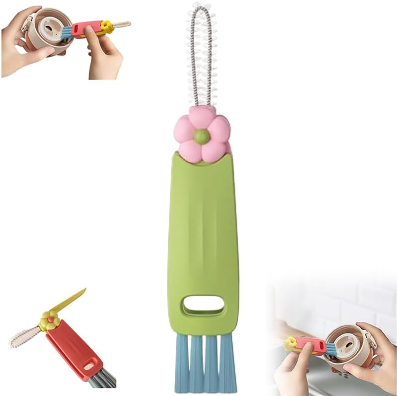 Puskiu 3 in 1 cup lid cleaning brush set front view showing flower shape handle design