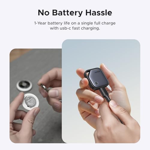 UGREEN iOS smart tracker tag being charged via a USB C cable.
