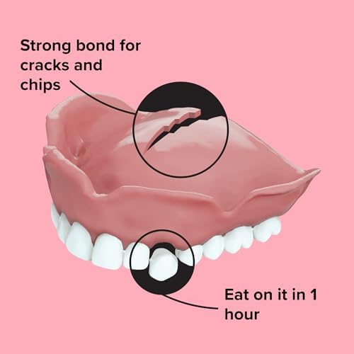 Back of the packaging showing safety warnings and denture material compatibility details.