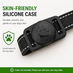 Universal fit smart pet tag resting comfortably on a large breed dog collar.