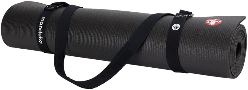 Manduka mat carrier worn hands free across body model view
