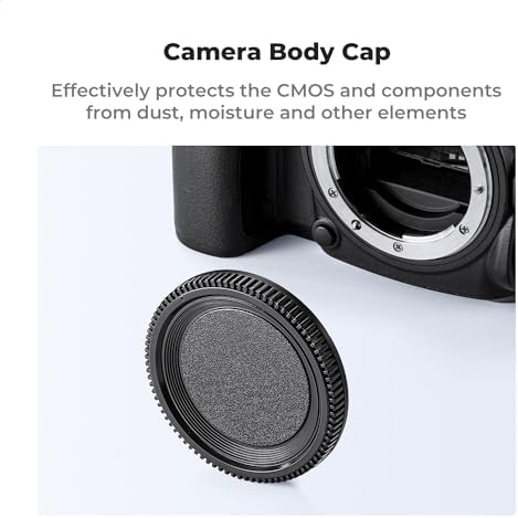 Durable black plastic camera body caps showing secure bayonet alignment ridges for dust protection.