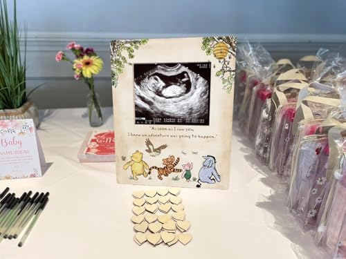Back view of the 8 by 10 inch premium baby shower decoration frame showing stand and hanging hardware.