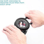 Durable metal and rubber filter wrench kit for camera gear