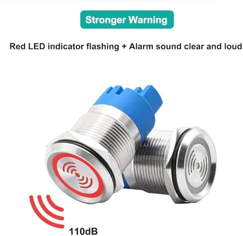 2PCS DC12V 19mm Electronic Metal Buzzer Alarm Sounder Waterproof IP67 Intermittent 110dB Active Piezo Beep Alarm with Red Flash Indicator - Image 5