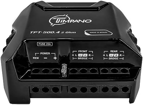 Top view of the 500 Watts Timpano bridgeable car amplifier highlighting its ultra small footprint configuration.