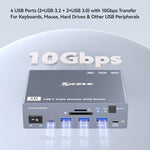 ANGEET multi display hardware box contents including the main KVM unit and included USB type C cables.