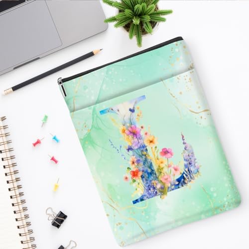 Aesthetic Flower Initial L Monogrammed Personalized Gifts for Women Bookish Gifts Book Sleeve Book Pouch Protector Cover for Paperbacks Reading Accessories for Reader Appreciation Birthday, Green - Image 7