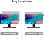 Anti glare and blue light blocking privacy filter shield being applied to an office desktop workstation.