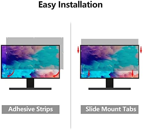 Anti glare and blue light blocking privacy filter shield being applied to an office desktop workstation.