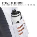 White and rose gold Adidas Three Stripe daypack top zipper view