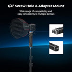 SmallRig power stick handle attached to a portable COB LED studio video light showing handheld operation