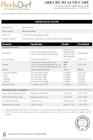 Close-up of the nutritional facts on the Herbadiet high strength provitamin A 25000 IU dietary supplement.