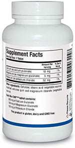 Side view of Biotics Research Bio CMP bottle displaying detailed supplement facts including calcium, magnesium, and potassium dosages.