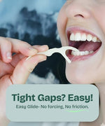 Eco friendly dental floss sticks showing shred resistant double string