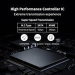 SSK Dual Protocol M.2 SSD Enclosure highlighting the blue data transfer status indicator light