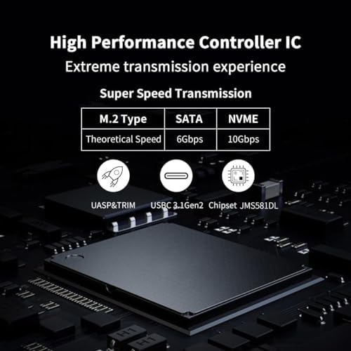 SSK Dual Protocol M.2 SSD Enclosure highlighting the blue data transfer status indicator light