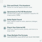 Panasonic Full HD disc player sleek profile highlighting slim space-saving build.