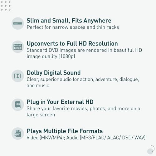 Panasonic Full HD disc player sleek profile highlighting slim space-saving build.