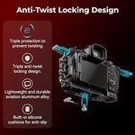 Formfitting video cage showing quick release plate on the bottom panel