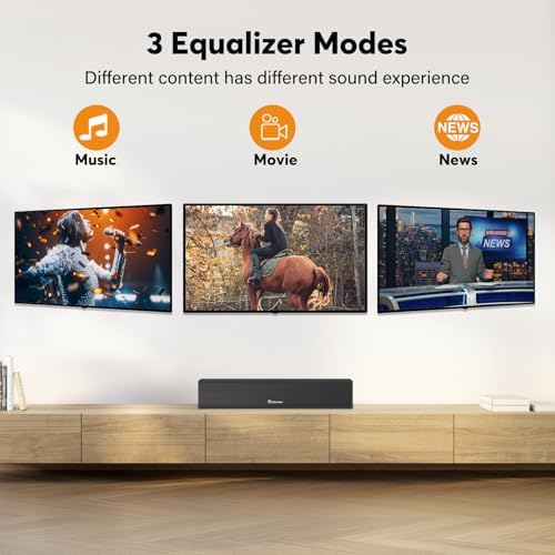 Wohome sound bar mounted on wall below flat screen television
