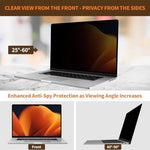 Side angle view showing privacy filter blocking screen visibility.