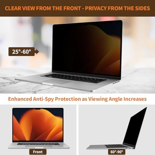 Side angle view showing privacy filter blocking screen visibility.