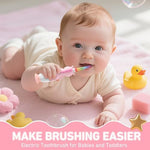 Replacement brush heads and bristle cover included with YUNCHI infant toothbrush.