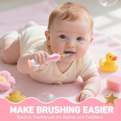 Replacement brush heads and bristle cover included with YUNCHI infant toothbrush.