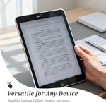 Close-up of Brvlsoc restickable webcam cover sliding mechanism on an iPad tablet camera.