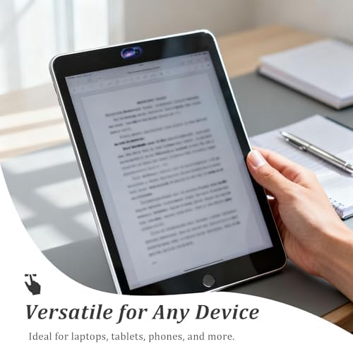 Close-up of Brvlsoc restickable webcam cover sliding mechanism on an iPad tablet camera.