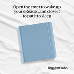 Close up of vegan leather texture on Dusk Blue Kobo case