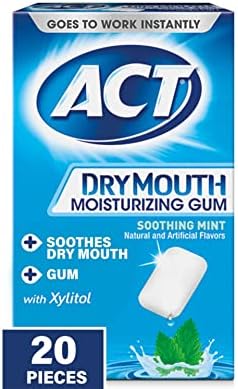Back of ACT Dry Mouth Gum box showing ingredients and usage