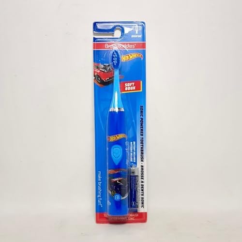 Sonic vibration technology demonstrated on Brush Buddies kids electric toothbrush.
