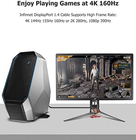 Infinnet 8K high resolution display connection accessory for multi-monitor setup workspace.