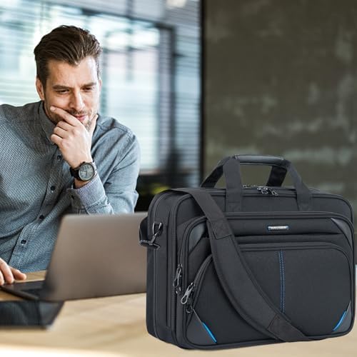 KROSER 17.3 inch laptop shoulder messenger bag showing expanded main storage compartment