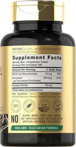 Carlyle Vanadyl Sulfate 180 vegetarian tablets supplement facts label showing chromium and niacin content