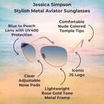 Angle view of rose gold metal frame aviator sunglasses