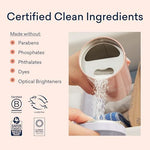 Blueland laundry booster being poured into a washing machine.