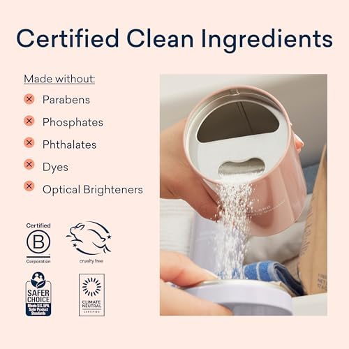 Blueland laundry booster being poured into a washing machine.