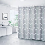 Gelbchu grey and white gradient ogee pattern shower curtain close up fabric texture
