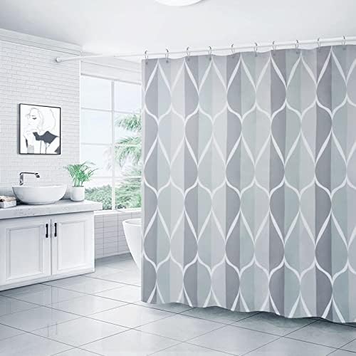Gelbchu grey and white gradient ogee pattern shower curtain close up fabric texture