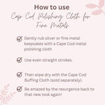 Cape Cod metal polish showing effectiveness on silver and brass items.