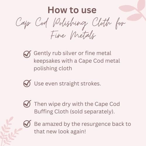 Cape Cod metal polish showing effectiveness on silver and brass items.