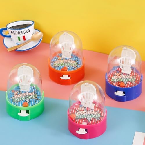 Handheld desktop basketball toy showing the hoop and flick mechanism